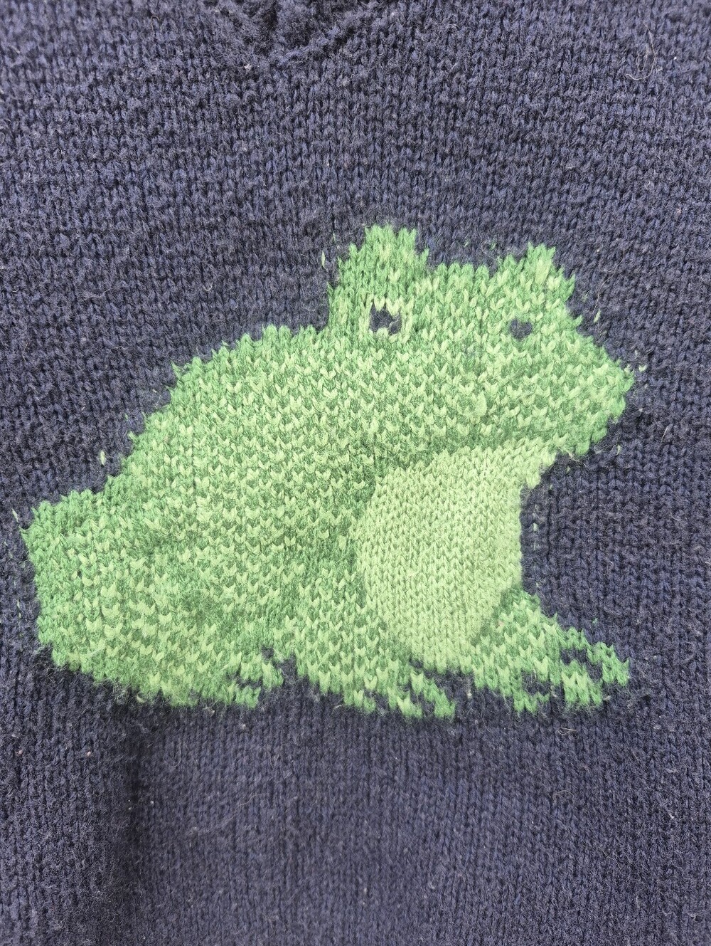 Navy Knit Frog Animal Sweater Vest Childrens Cropped Womens Small Goblincore - Picture 3 of 3